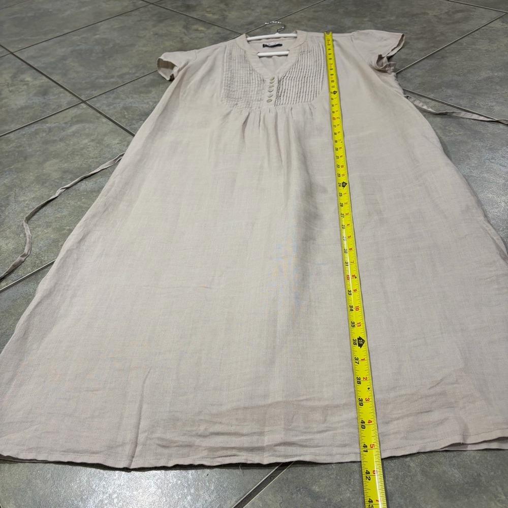 Capricci Linen Midi Dress Women Sz L Beige Cottage Boho Romantic Vacation Italy - Picture 8 of 10